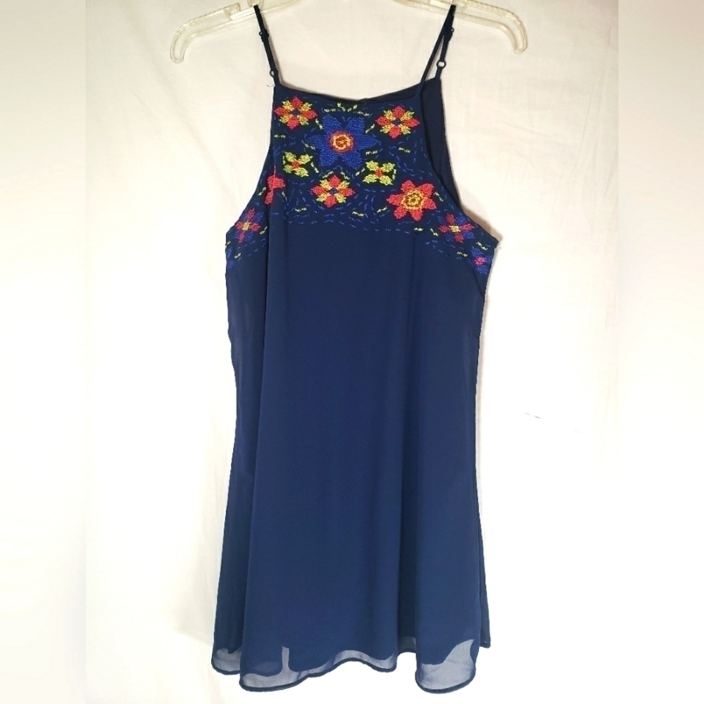 Sequin Hearts Blue Flowing Spagetti Strap Dress Sz M